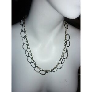 Vtg Karyn Chopik Layered Oval Link Chain Necklace Brass & Hammered Sterling 20"